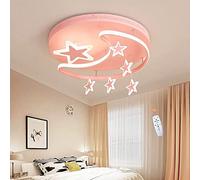 FUMIMID Lampe Pour Enfants LED Plafonnier Dimmable Avec Télécommande Star Moon Suspension Plafonnier Moderne Filles Garçons Chambre Lampe Chambre D'enfants Bébé Salon Décoration Lustre,Rose,52cm