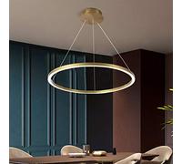 FUMIMID Luminaire Suspendu LED Lustre Salon Intensité Variable Avec Télécommande Lampes Table Manger Modernes Lampes Table Manger En Aluminium Rond En Acrylique Plafonnier,D'or,1lap 60cm
