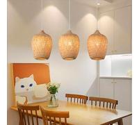 FUMIMID Suspension Bambou Rétro 3 Lumières Lampe Suspendue En Rotin Naturel Table À Manger Suspension Abat-Jour Vintage E27 Lustre Réglable En Hauteur Restaurant Maison De Campagne Éclairage,B
