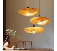 FUMIMID Suspension En Bambou Naturel Lustre En Rotin Vintage Fait à La Main Style Bohème Abat-jour Rétro E27 Lampe Suspendue Pour Salle À Manger Salon De Thé Café Cuisine Couloir Hôtel 3 Lumières