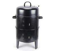 Fumoir 3 en 1 - Barbecue au charbon de bois - Fumoir avec couvercle et thermomètre - Bol à eau pour cuisson à la vapeur - Barbecue au charbon de bois avec bac à charbon et grille à cendres - Noir