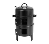 Fumoir 3 en 1 - Pour griller, fumer, braiser - 40 cm de diamètre - 2 niveaux - Avec thermomètre et bac à cendres - Portable - Noir