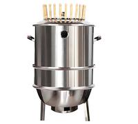 Fumoir à charbon vertical et barbecue avec thermomètre, système de barbecue sans fumée avec baril amovible pour séparer l'huile et le charbon de bois