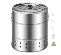 Fumoir À Charbon Vertical Portable, Barbecue Au Charbon de Bois Sans Fumée avec Brochettes, Double Couche en Acier Inoxydable, Barbecue À Kebab pour la Maison/Camping/Jardin Large