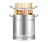 fumoir Barbecue à charbon de bois, réchaud suspendu for barbecue, baril en maille de barbecue en acier inoxydable avec brochettes de brochettes 20pcs, panier à griller roulant, support de barbecue de