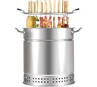 Fumoir Baril De Charbon De Bois BBQ Grill, BBQ Hging Stove, Baril De Grillade De Barbecue en Acier Inoxydable avec 20 Brochettes De Brochette, Panier à Griller Roulant, Support De Barbecue, S