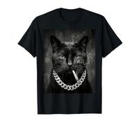 Fumoir Chat Noir avec chaîne glacée Portrait de Rue T-Shirt