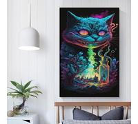 FUmoney Affiche murale vintage chat du Cheshire, peinture à l'huile, style bohème rustique, pour chambre à coucher, salon, 50 x 75 cm