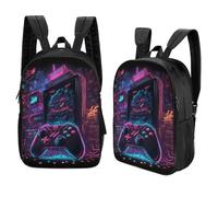 FUmoney Neon Gaming Room Sacs à dos pour enfants Sac à dos d'école Sac imprimé 3D Cartable pour enfants Sacs à dos de voyage Garçon Fille Sacs de livre Sac d'école pour enfants 17 pouces