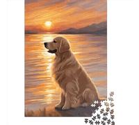 FUmoney Puzzles 1000 pièces Puzzle Golden Retriever pour Adultes et Adolescents 1000 pièces Puzzles créatifs en Bois pour Cadeaux pour la Famille et Les Amis 1000 pièces (75x50 cm)