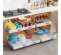 FumyFumy Tiroir Coulissant Cuisine Rangement Placard Cuisine, Rangement Coulissant Placard Cuisine, Panier Coulissant Pour Placard avec Tapis de Yiroir, Largeur Extensible 30.5-51.5cm Blanc/1PCS