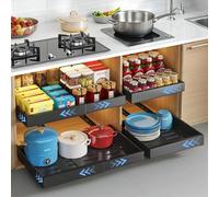 FumyFumy Tiroir Coulissant Cuisine Rangement Placard Cuisine, Rangement Coulissant Placard Cuisine, Panier Coulissant Pour Placard avec Tapis de Yiroir, Largeur Extensible 30.5-51.5cm Noir/1PCS