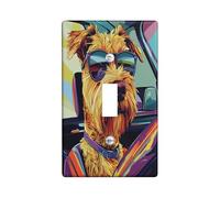 Fun Airedale Terrier - Housse d'interrupteur décorative à 1 bouton unique, motif chien pop art, taille standard, chiot électrique pour chambre à coucher, salon
