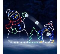 Fun Animated Snowball Fight Active Light String Frame Decor Light-Up Front Door Patio Decor Fun String Lights Xmas Atmosphere Improvements Home (Color : A)