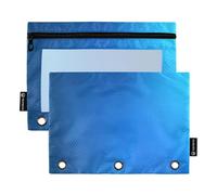 Fun Art Lot de 2 trousses à crayons à 3 anneaux pour classeur à 3 anneaux Bleu Blanc Dégradé Tendance Fermeture Éclair Pochette transparente pour l'école 24,9 x 18 cm