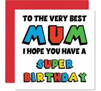 Fun Birthday Cards for Mum - Super Birthday - Happy Birthday Card for Mum from Daughter Son, Mother Video Game Birthday Gifts, 145mm x 145mm Gamer Birthday Bday Greeting Cards for Mama Mom