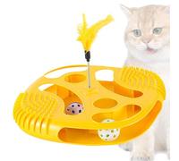 Fun Cat Track Toy, Play Tray Cat Toys, Interactive Cat Exercise Balls, Teasing Feather Cats Toy 30x30x20cm for Pet Cats, Home, Indoor, Travel, Present, Pet Interaction, Blue, Yellow Color