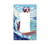 Fun Catahoulas Plaque murale pour interrupteur à bascule simple Motif léopard Summer Pixel Art Surf Chien Surf pour chambre à coucher, salle de bain, chiot taille standard