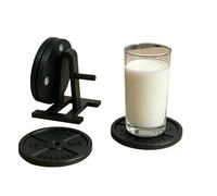 Fun Coasters Set - 4 Piece Round 3D Printed Non Slip Barbell Plate, 3.74inch Gym Style Cup Mats, Funny Fitness Coaster Set for Home Office Desk Gym Party Gathering Men Women Bodybuilders