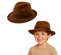 FUN FABLES Chapeau d'explorateur marron pour enfant - Chapeau Fedora en feutre pour aventurier, archéologue, chasseur de dinosaures et déguisement d'Halloween