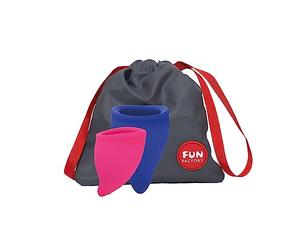 Fun Factory FUN CUP EXPLORE KIT | Accessoire | Deux coupes menstruelles | Cadeau pour elle | grand et petit | en silicone | avec une pochette (Rose/Bleu) | Pour elle et lui