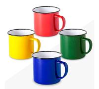 FUN FAN LINE Ensemble de 4 tasses en métal émaillé rétro - Multicolores | Ensemble de tasses de petit-déjeuner vintage de 380 ml - pour café, thé ou chocolat - kit de tasses cadeaux