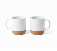 FUN FAN LINE - Lot de 2 Grandes Tasses à Café en Céramique | Tasses Hautes Blanches avec Socle en Liège | Set de Tasses Modernes pour le Petit-déjeuner et le Thé | Parfait pour la Maison et le Bureau