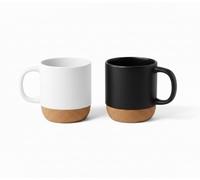 FUN FAN LINE - Lot de 2 Grandes Tasses à Café en Céramique | Tasses Hautes Blanches et Noires avec Socle en Liège | Set de Tasses Modernes pour Petit-déjeuner et Thé | Parfait pour les Couples et Amis