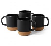 FUN FAN LINE - Lot de 4 Grandes Tasses à Café en Céramique | Tasses Hautes Noires avec Socle en Liège | Set de Tasses Modernes pour le Petit-déjeuner et le Thé | Parfait pour la Maison et le Bureau