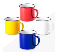 FUN FAN LINE - Lot de 4 Tasses en Métal Émaillé Rétro, Multicolores | Mugs de Petit-Déjeuner Vintage de 380ml | Tasse à Café et à Thé Originales | Coffret de Tasses Cadeau
