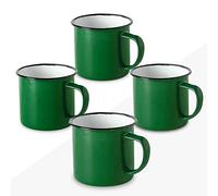 FUN FAN LINE - Lot de 4 Tasses en Métal Émaillé Rétro, Verts| Mugs de Petit-Déjeuner Vintage de 380ml | Tasse à Café et à Thé Originales | Coffret de Tasses Cadeau