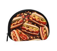 Fun Food Hot Dogs Sac de rangement portable en polyester imprimé en forme de coquillage Petit portefeuille pour pièces de monnaie, Noir , Taille unique