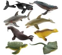 Fun Gift Lot de 8 figurines d'animaux marins réalistes pour les amateurs de mer, comprend un grand requin blanc, un dauphin, un requin blanc, une baleine