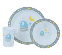 FUN HOUSE 005668 ESPACE FUSEE Ensemble repas micro-ondable comprenant 1 assiette Ø 22 cm, 1 bol Ø 16 cm et 1 verre 220 ml pour enfant