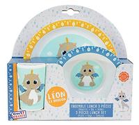 FUN HOUSE 005801 LEON LE DRAGON Ensemble repas composé d’une assiette plate Ø 22 cm, d’une assiette creuse ou bol Ø 16 cm et d’un verre 220 ml pour enfant - - Vaisselle réutilisable