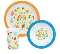 FUN HOUSE 006075 FRUITY'S Ensemble repas composé d’une assiette plate Ø 22 cm, d’une assiette creuse ou bol Ø 16 cm et d’un verre 220 ml pour enfant