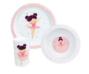 FUN HOUSE 006076 BALLERINE DANSEUSE ETOILE Ensemble repas composé d’une assiette plate Ø 22 cm, d’une assiette creuse ou bol Ø 16 cm et d’un verre 220 ml pour enfant