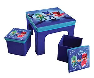 Fun House 712872 PYJAMASQUES Table 40 X 50 X 50 cm avec 2 Tabourets de Rangement Pliable 25 x 25 x 25 cm pour Enfant