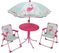 FUN HOUSE 713088 FLAMANT ROSE Salon de jardin avec une table, 2 chaises pliables et un parasol pour enfant