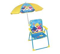 Fun House 713463 Baby Shark Chaise Pliante Camping Dimensions : H.38.5 XL.38.5 x P.37.5 CM + Parasol Ø 65 CM pour Enfant, Multicolore
