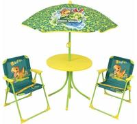 Fun House 713464 Jurassic World - Salon de jardin avec dinosaures pour enfants avec table (46 x 46 cm, 2 chaises de hauteur de 53 x 38,5 x 37,5 cm et un parasol H.125 x 100 cm, Multicolour