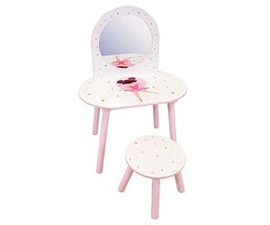 FUN HOUSE 713624 Danseuse Ballerine Coiffeuse pour Enfant H.48 X L.60 X P.40 CM avec Tabouret H.27 X L.28 X P.28 CM