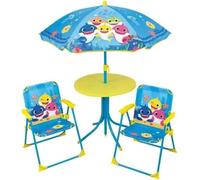FUN HOUSE Baby Shark Salon de jardin - 1 table H.46xø46 cm, 2 chaises H.53xl.38,5xP.37,5 cm et 1 parasol H.125 x ø100 cm