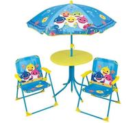 FUN HOUSE Baby Shark Salon de jardin - 1 table H.46xø46 cm, 2 chaises H.53xl.38,5xP.37,5 cm et 1 parasol H.125 x ø100 cm