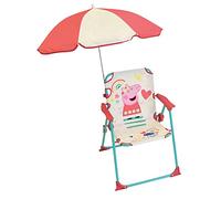 FUN HOUSE | Chaise Pliante Enfant Peppa Pig avec Parasol Ø65 cm | H53 x L39 x P39 cm | Licence Officielle | Mobilier Extérieur Léger | Idée Cadeau Plein Air Dès 3 Ans