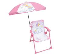 Fun House | Chaise Pliante pour Enfant Rose Thème Licorne avec Parasol Ø65 Cm | H53 x L39 x P39 Cm | Mobilier Extérieur Léger et Transportable | Parfait pour Jardin ou Plage | Idée Cadeau Plen Air