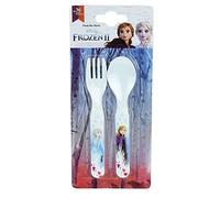 FUN HOUSE DISNEY REINE DES NEIGES ENSEMBLE DE COUVERTS REUTILISABLES COMPRENANT UNE FOURCHETTE ET UNE CUILLERE POUR ENFANT H.13,5 X L.3 CM - Vaisselle réutilisable