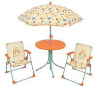 FUN HOUSE Fruity's Salon de jardin - 1 table H.46 x ø46 cm, 2 chaises H.53xl.38,5xP.37,5 cm et 1 parasol H.125 x ø100 cm