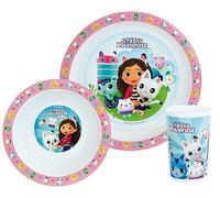 FUN HOUSE GABBY ET LA MAISON MAGIQUE ENSEMBLE REPAS INCLUANT 1 VERRE 220 ML, 1 ASSIETTE Ø 22 CM ET 1 BOL Ø 16 CM MICRO-ONDABLES POUR ENFANT, Rose