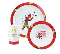 FUN HOUSE JEUX OLYMPIQUES PARIS 2024 ENSEMBLE REPAS JO AVEC UNE ASSIETTE PLATE Ø 22 CM, UNE ASSIETTE CREUSE Ø 16 CM ET UN VERRE 220 ML POUR ENFANT - VAISSELLE REUTILISABLE